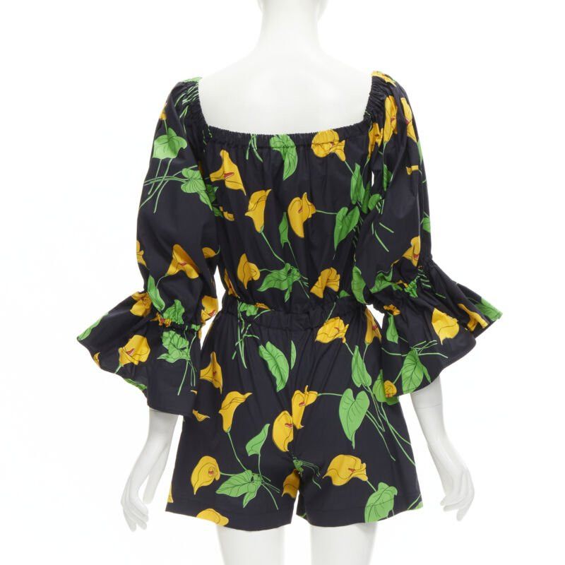 Other LE DOUBLE J Mantero black green yellow leaf print cotton flared cuff romper XS Size 26" / US 2 / IT 38 - 5 Thumbnail