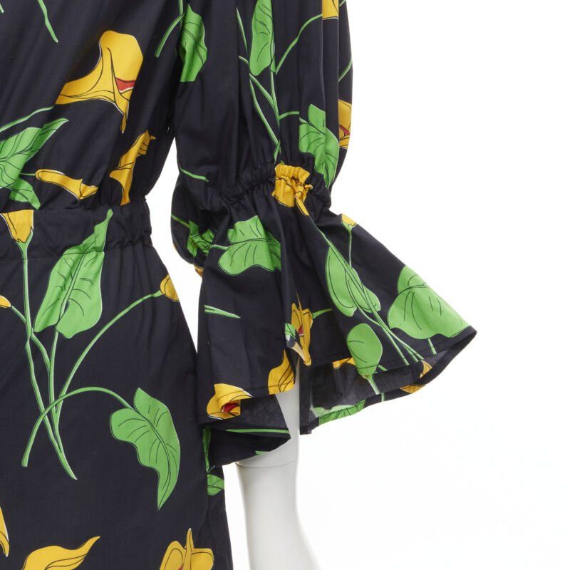 Other LE DOUBLE J Mantero black green yellow leaf print cotton flared cuff romper XS Size 26" / US 2 / IT 38 - 2 Thumbnail