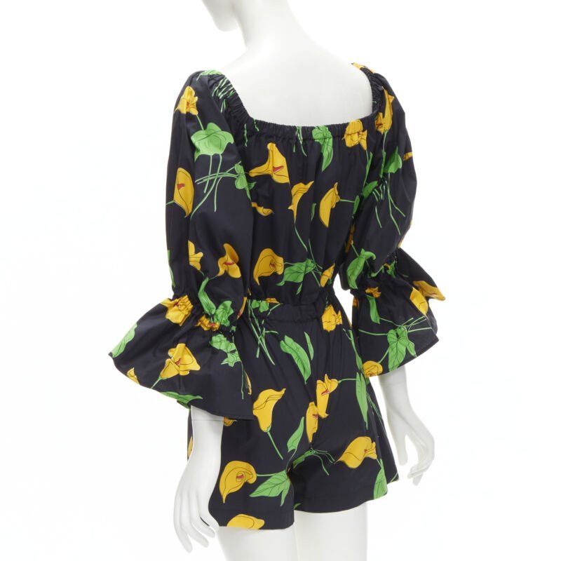 Other LE DOUBLE J Mantero black green yellow leaf print cotton flared cuff romper XS Size 26" / US 2 / IT 38 - 6 Thumbnail