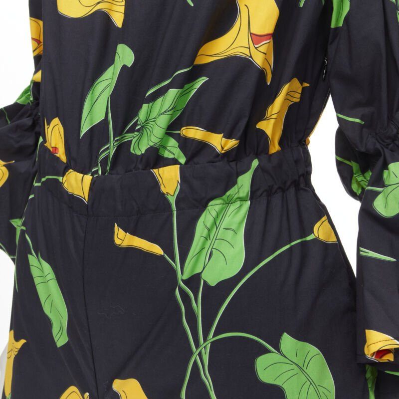 Other LE DOUBLE J Mantero black green yellow leaf print cotton flared cuff romper XS Size 26" / US 2 / IT 38 - 8 Thumbnail
