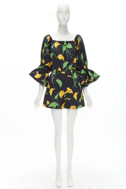 Other LE DOUBLE J Mantero black green yellow leaf print cotton flared cuff romper XS Size 26" / US 2 / IT 38 - 11 Thumbnail