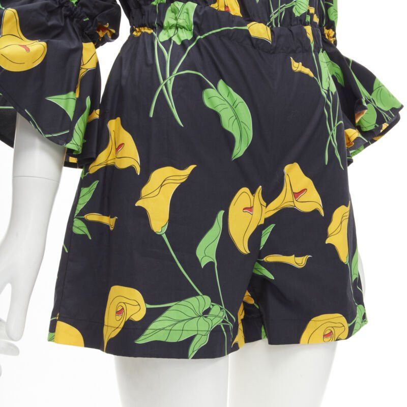 Other LE DOUBLE J Mantero black green yellow leaf print cotton flared cuff romper XS Size 26" / US 2 / IT 38 - 9 Thumbnail