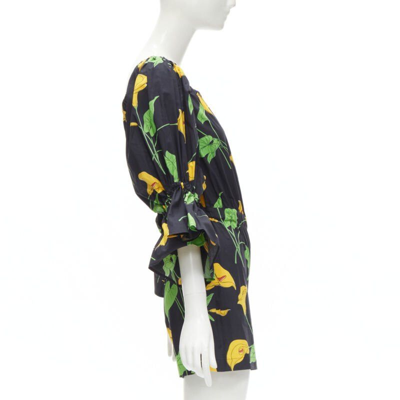 Other LE DOUBLE J Mantero black green yellow leaf print cotton flared cuff romper XS Size 26" / US 2 / IT 38 - 4 Thumbnail