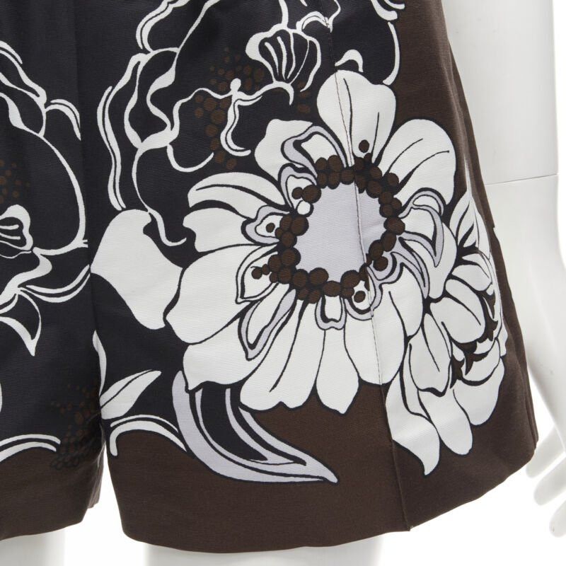 Valentino VALENTINO 2022 cotton silk brown black floral pleated drawstring shorts IT36 XS Size 25" / US 0 / IT 36 - 8 Thumbnail