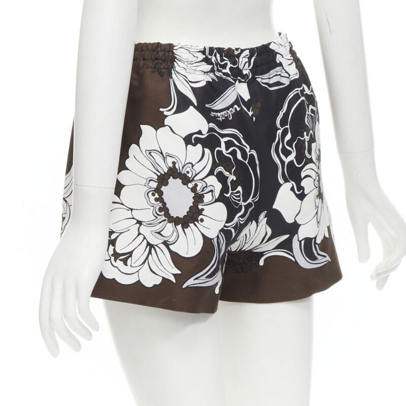Valentino VALENTINO 2022 cotton silk brown black floral pleated drawstring shorts IT36 XS Size 25" / US 0 / IT 36 - 6 Thumbnail