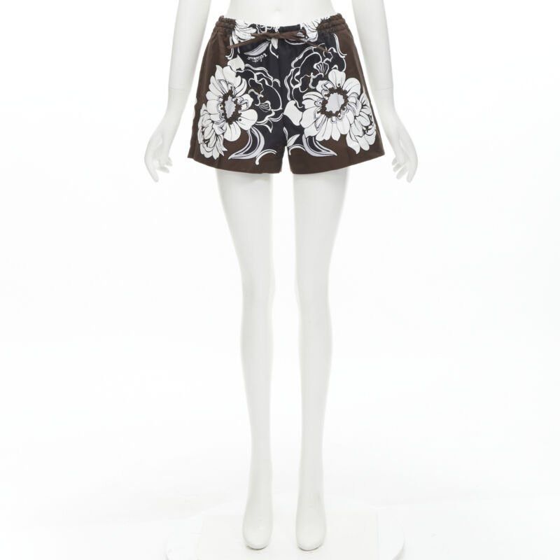 Valentino VALENTINO 2022 cotton silk brown black floral pleated drawstring shorts IT36 XS Size 25" / US 0 / IT 36 - 11 Thumbnail