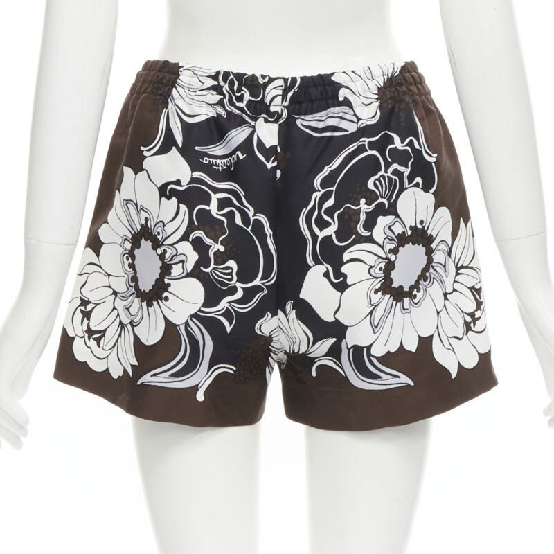 Valentino VALENTINO 2022 cotton silk brown black floral pleated drawstring shorts IT36 XS Size 25" / US 0 / IT 36 - 5 Thumbnail