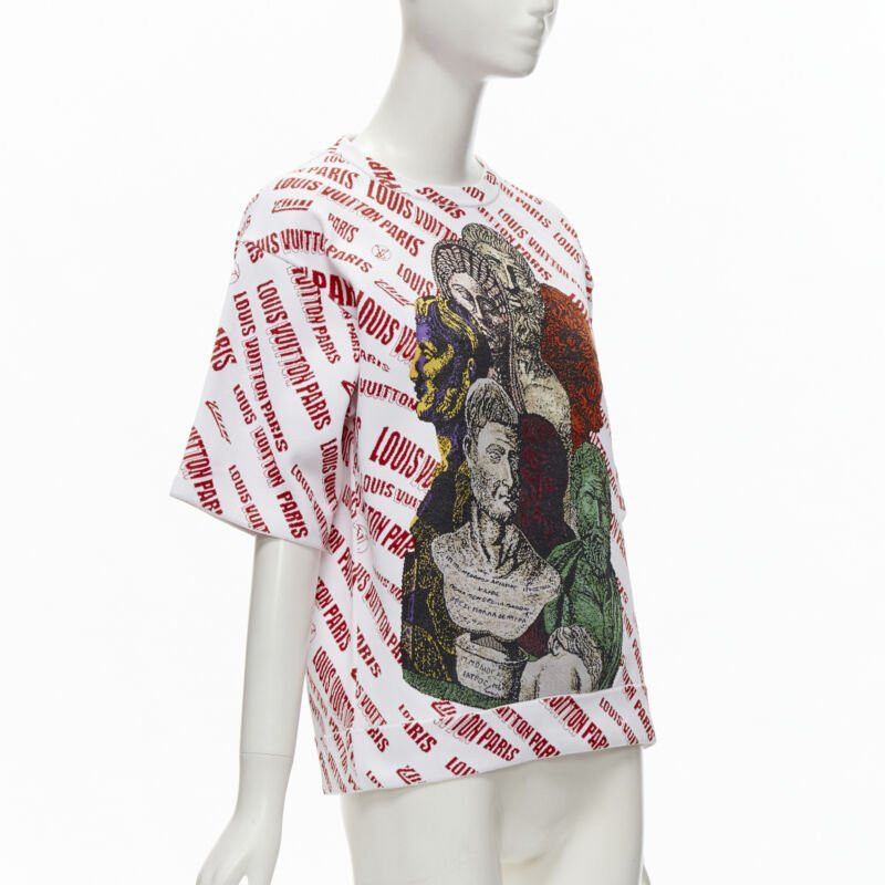 Louis Vuitton LOUIS VUITTON FORNASETTI 2021 Statue white red logo jacquard boxy knit top S Size S / US 4 / IT 40 - 3 Thumbnail