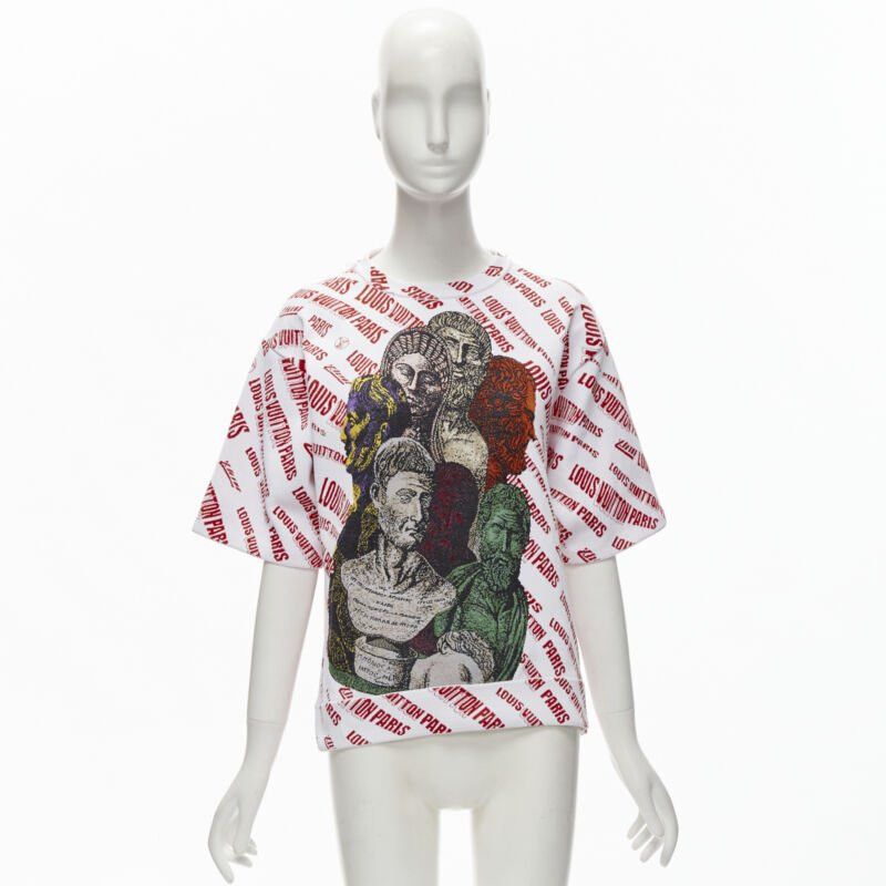 Louis Vuitton LOUIS VUITTON FORNASETTI 2021 Statue white red logo jacquard boxy knit top S Size S / US 4 / IT 40 - 10 Thumbnail