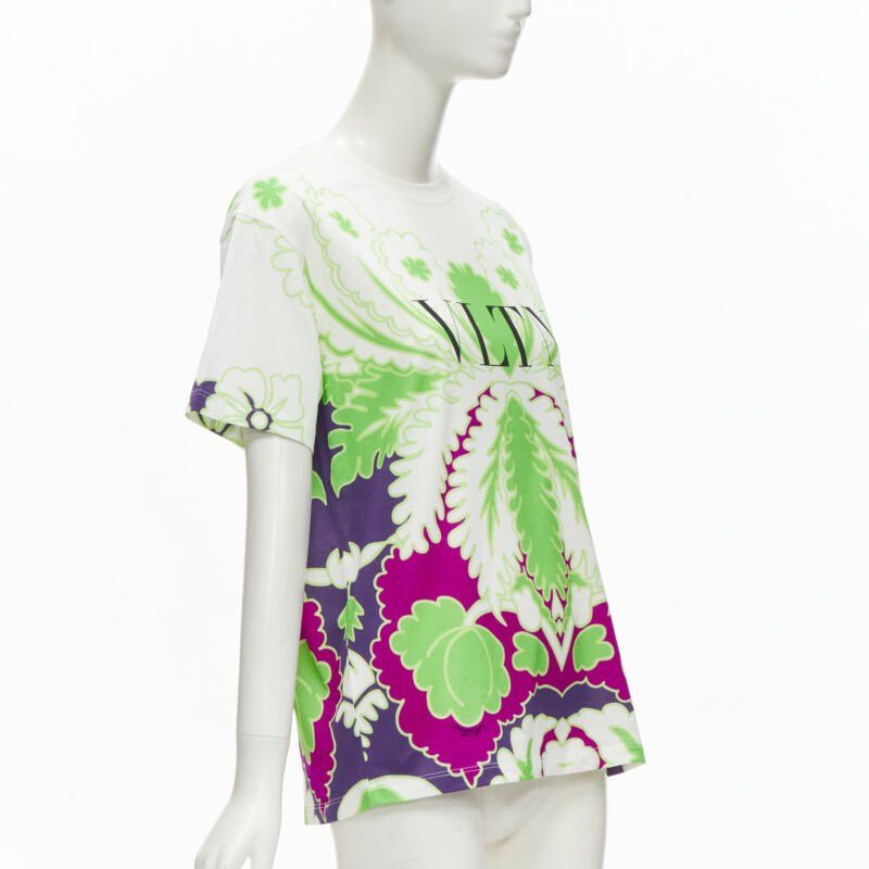 Valentino VALENTINO VLTN white neon green purple floral print cotton tshirt XS Size S / US 4 / IT 40 - 3 Thumbnail