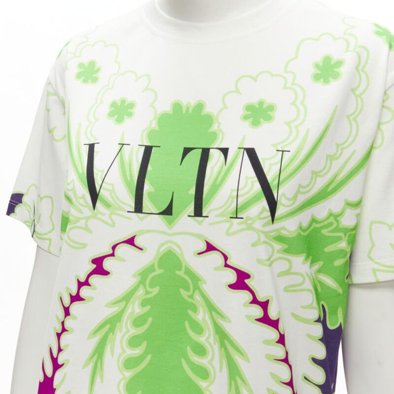 Valentino VALENTINO VLTN white neon green purple floral print cotton tshirt XS Size S / US 4 / IT 40 - 2 Thumbnail