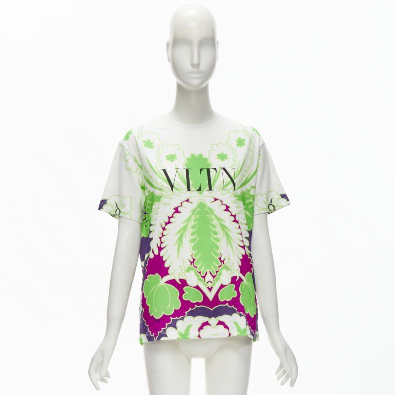 Valentino VALENTINO VLTN white neon green purple floral print cotton tshirt XS Size S / US 4 / IT 40 - 10 Thumbnail
