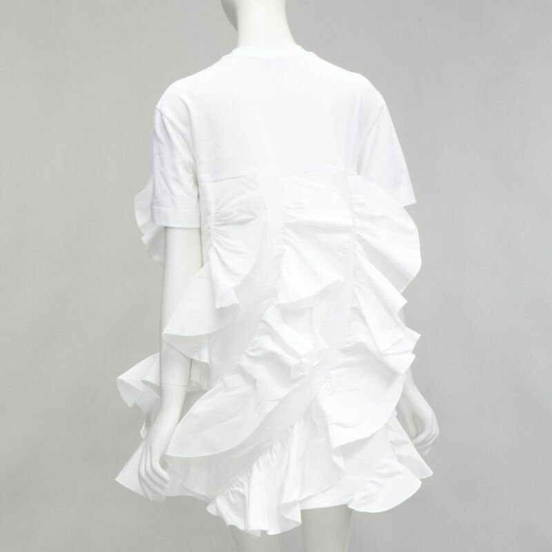 Alexander McQueen ALEXANDER MCQUEEN 2022 Hybrid white spiral ruffle cotton tshirt dress IT36 XS Size XS / US 0-2 / IT 36-38 - 5 Thumbnail