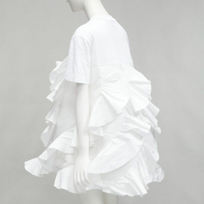 Alexander McQueen ALEXANDER MCQUEEN 2022 Hybrid white spiral ruffle cotton tshirt dress IT36 XS Size XS / US 0-2 / IT 36-38 - 6 Thumbnail