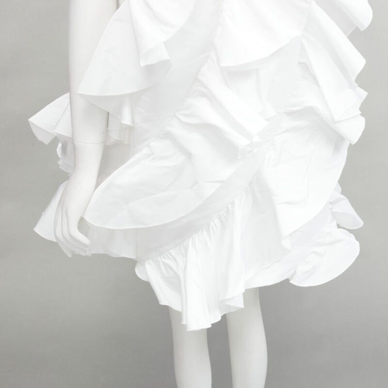 Alexander McQueen ALEXANDER MCQUEEN 2022 Hybrid white spiral ruffle cotton tshirt dress IT36 XS Size XS / US 0-2 / IT 36-38 - 8 Thumbnail