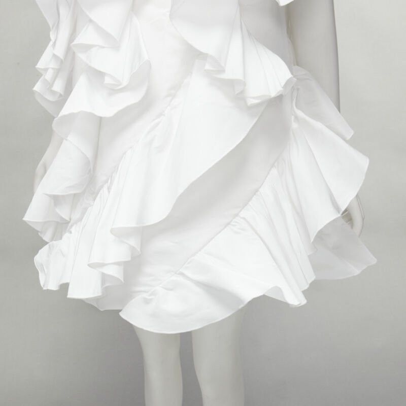 Alexander McQueen ALEXANDER MCQUEEN 2022 Hybrid white spiral ruffle cotton tshirt dress IT36 XS Size XS / US 0-2 / IT 36-38 - 9 Thumbnail