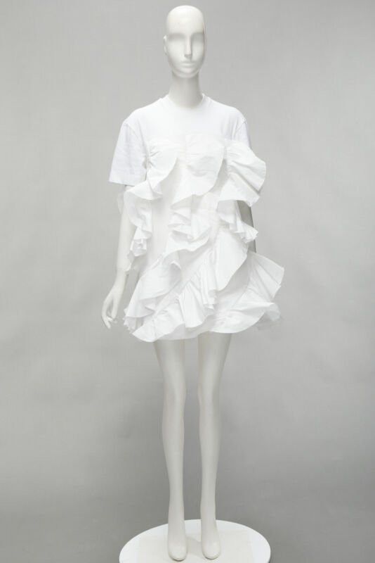 Alexander McQueen ALEXANDER MCQUEEN 2022 Hybrid white spiral ruffle cotton tshirt dress IT36 XS Size XS / US 0-2 / IT 36-38 - 11 Thumbnail