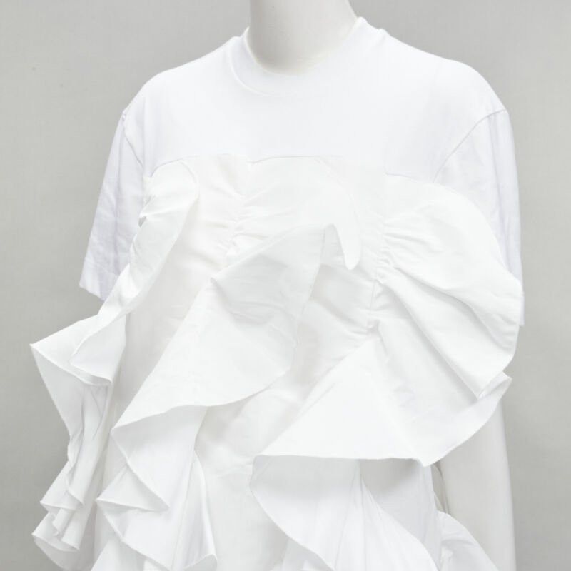 Alexander McQueen ALEXANDER MCQUEEN 2022 Hybrid white spiral ruffle cotton tshirt dress IT36 XS Size XS / US 0-2 / IT 36-38 - 7 Thumbnail