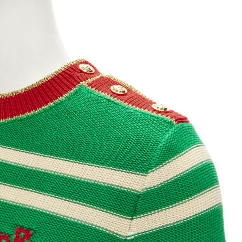 Gucci GUCCI Nautical sailor intarsia embroidery green beige striped sweater XS Size S / US 4 / IT 40 - 2 Thumbnail