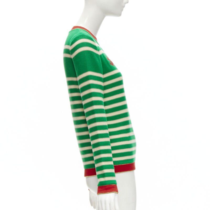 Gucci GUCCI Nautical sailor intarsia embroidery green beige striped sweater XS Size S / US 4 / IT 40 - 4 Thumbnail