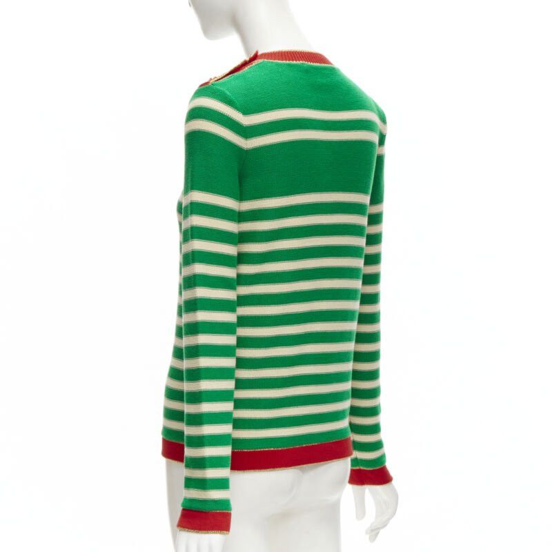 Gucci GUCCI Nautical sailor intarsia embroidery green beige striped sweater XS Size S / US 4 / IT 40 - 6 Thumbnail