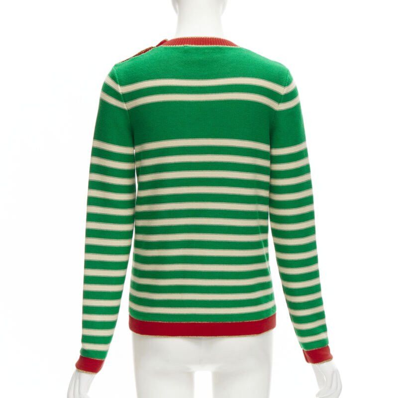Gucci GUCCI Nautical sailor intarsia embroidery green beige striped sweater XS Size S / US 4 / IT 40 - 5 Thumbnail