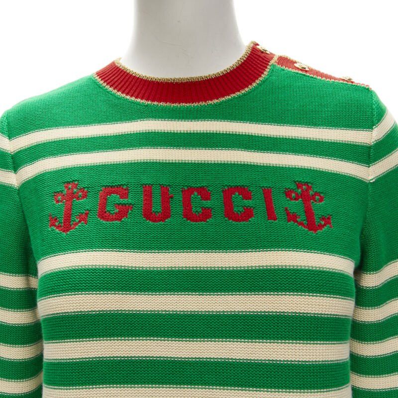 Gucci GUCCI Nautical sailor intarsia embroidery green beige striped sweater XS Size S / US 4 / IT 40 - 7 Thumbnail