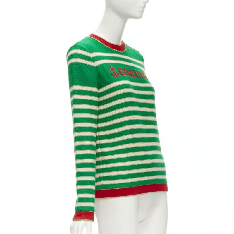 Gucci GUCCI Nautical sailor intarsia embroidery green beige striped sweater XS Size S / US 4 / IT 40 - 3 Thumbnail