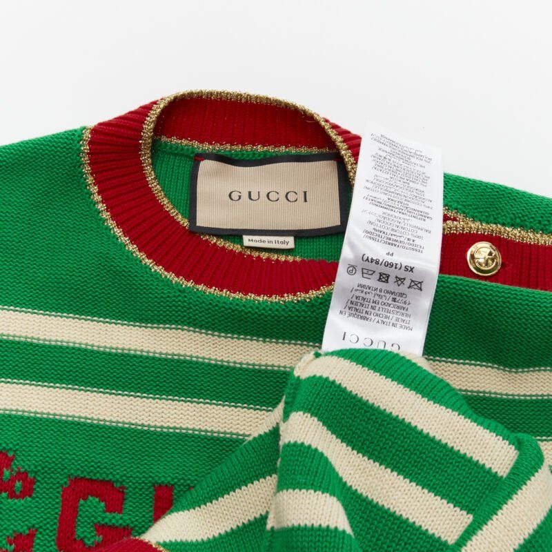 Gucci GUCCI Nautical sailor intarsia embroidery green beige striped sweater XS Size S / US 4 / IT 40 - 9 Thumbnail