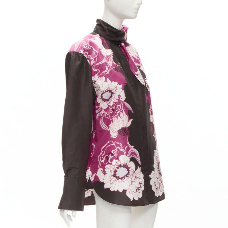 Valentino VALENTINO 2022 100% silk taffeta brown floral print shirt IT38 XS Size XS / US 0-2 / IT 36-38 - 3 Thumbnail