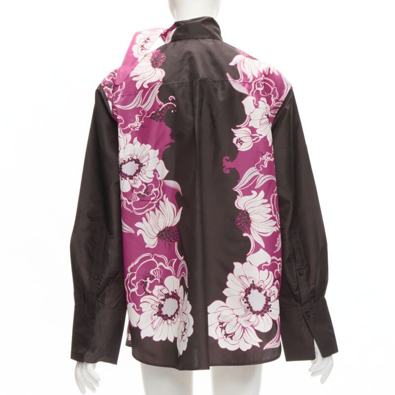 Valentino VALENTINO 2022 100% silk taffeta brown floral print shirt IT38 XS Size XS / US 0-2 / IT 36-38 - 5 Thumbnail