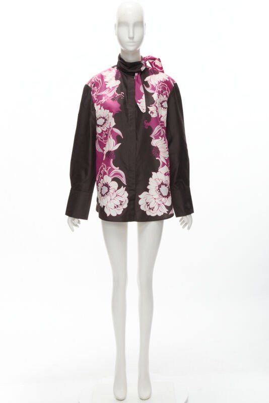 Valentino VALENTINO 2022 100% silk taffeta brown floral print shirt IT38 XS Size XS / US 0-2 / IT 36-38 - 11 Thumbnail