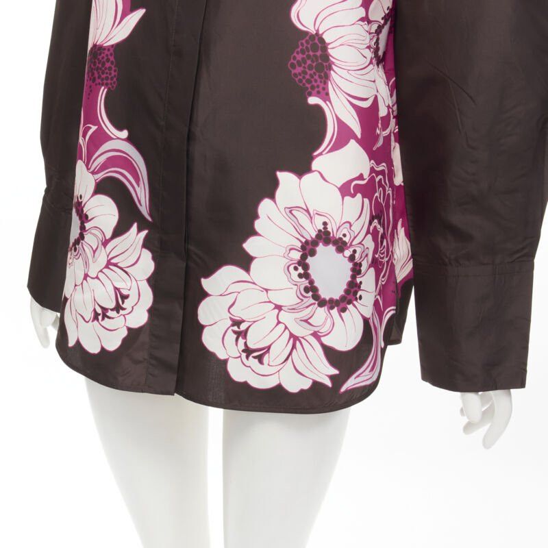 Valentino VALENTINO 2022 100% silk taffeta brown floral print shirt IT38 XS Size XS / US 0-2 / IT 36-38 - 7 Thumbnail