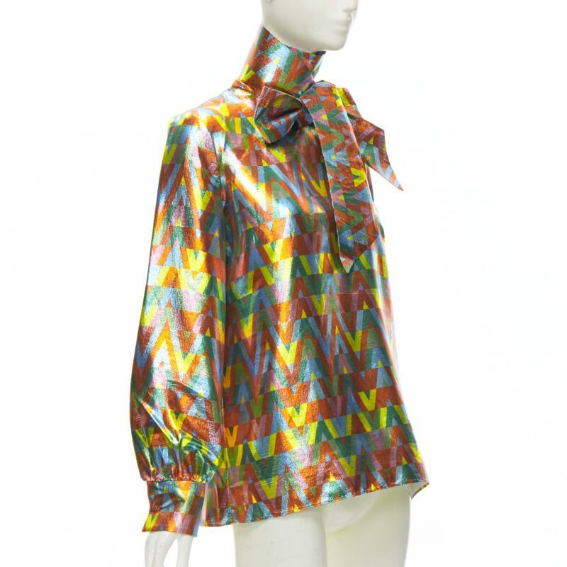 Valentino VALENTINO metallic lurex graphic V rainbow scar tie collar blouse IT38 XS Size XS / US 0-2 / IT 36-38 - 3 Thumbnail