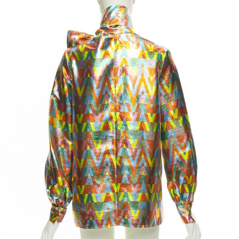 Valentino VALENTINO metallic lurex graphic V rainbow scar tie collar blouse IT38 XS Size XS / US 0-2 / IT 36-38 - 5 Thumbnail