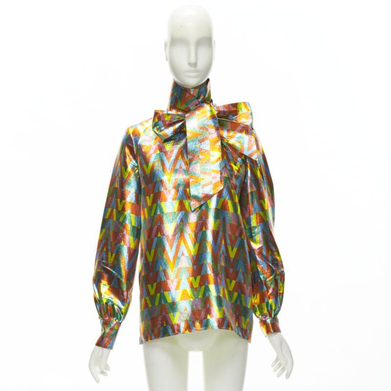 Valentino VALENTINO metallic lurex graphic V rainbow scar tie collar blouse IT38 XS Size XS / US 0-2 / IT 36-38 - 12 Thumbnail