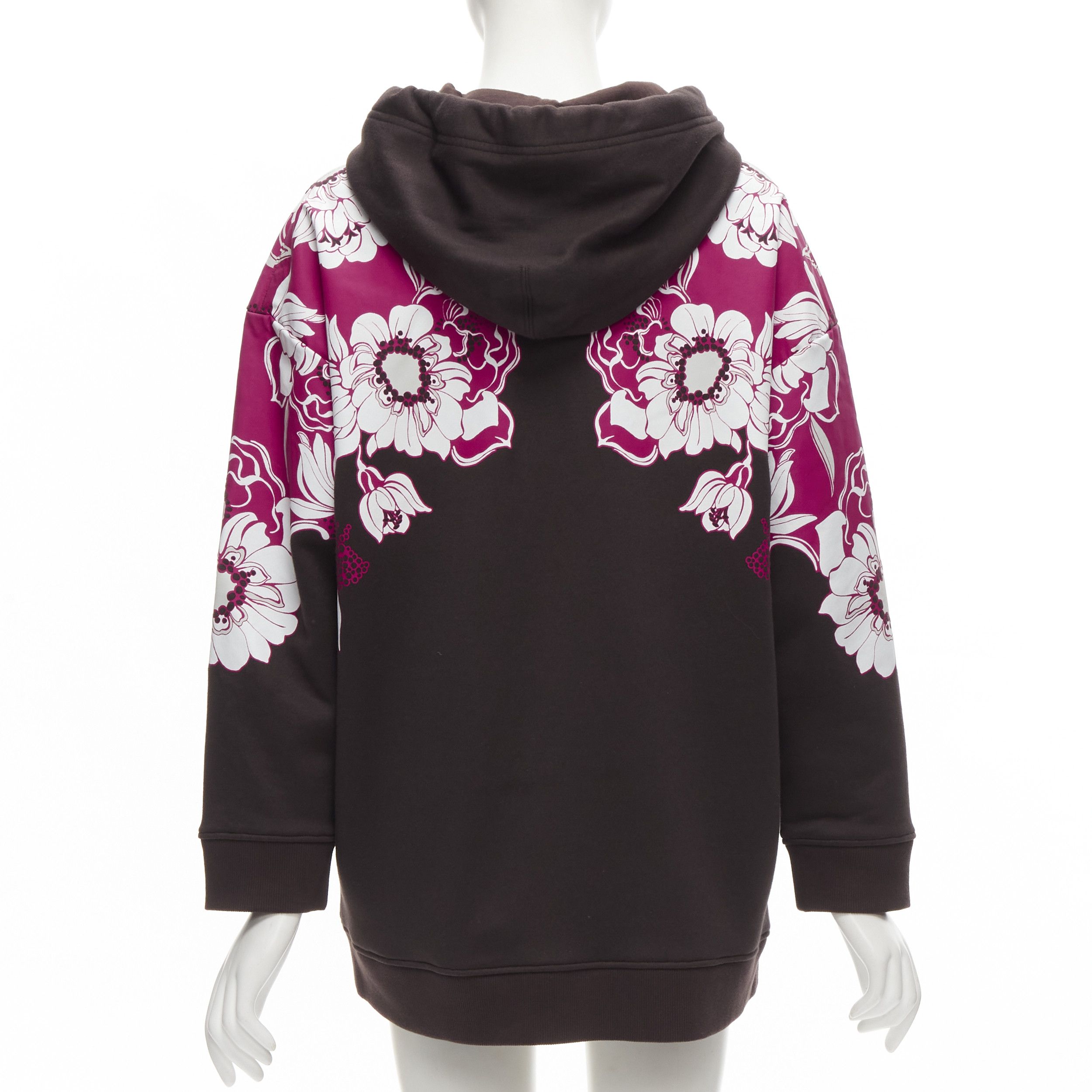Valentino VALENTINO 2022 brown pink floral logo print cotton oversized hoodie S Size M / US 6-8 / IT 42-44 - 5 Thumbnail