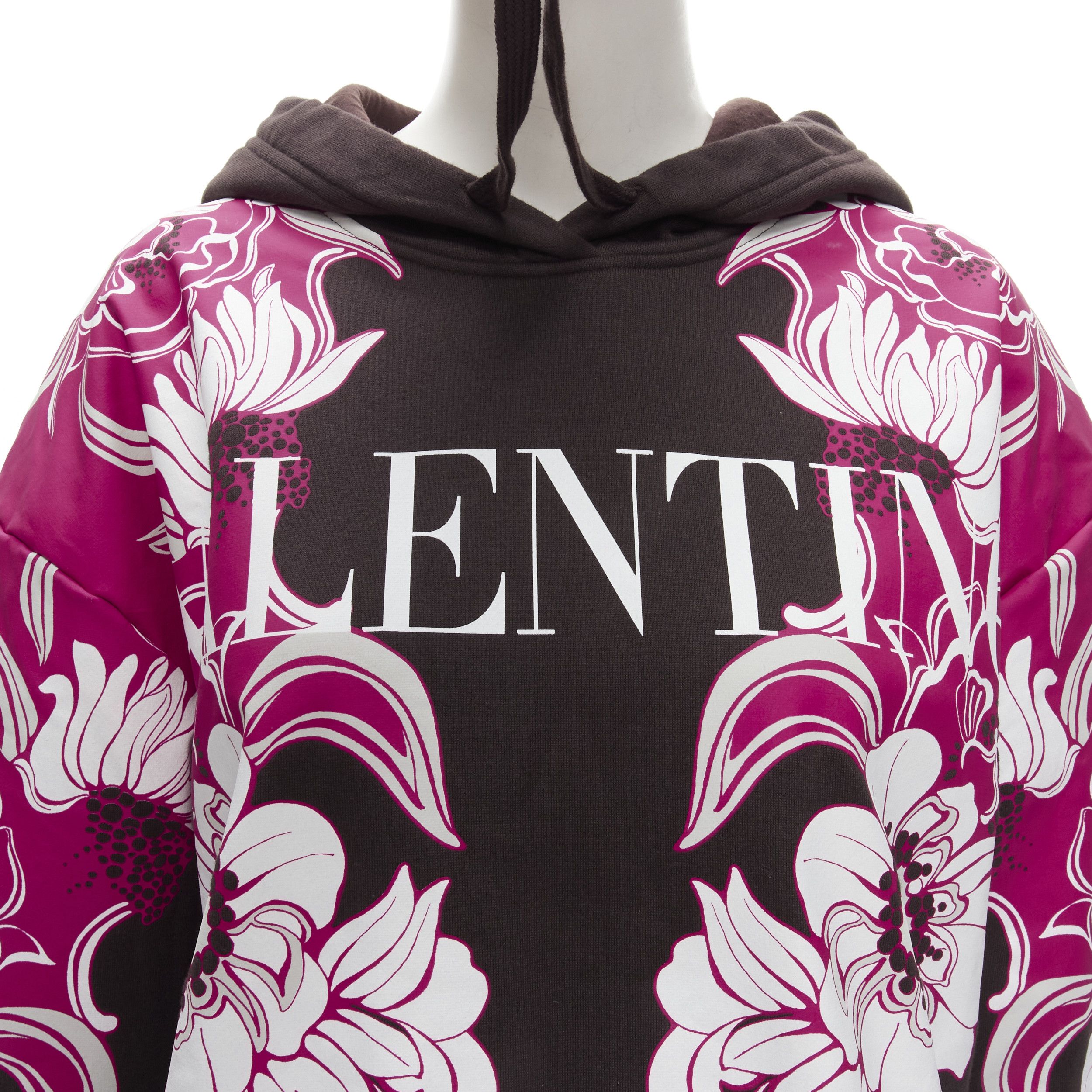 Valentino VALENTINO 2022 brown pink floral logo print cotton oversized hoodie S Size M / US 6-8 / IT 42-44 - 7 Thumbnail