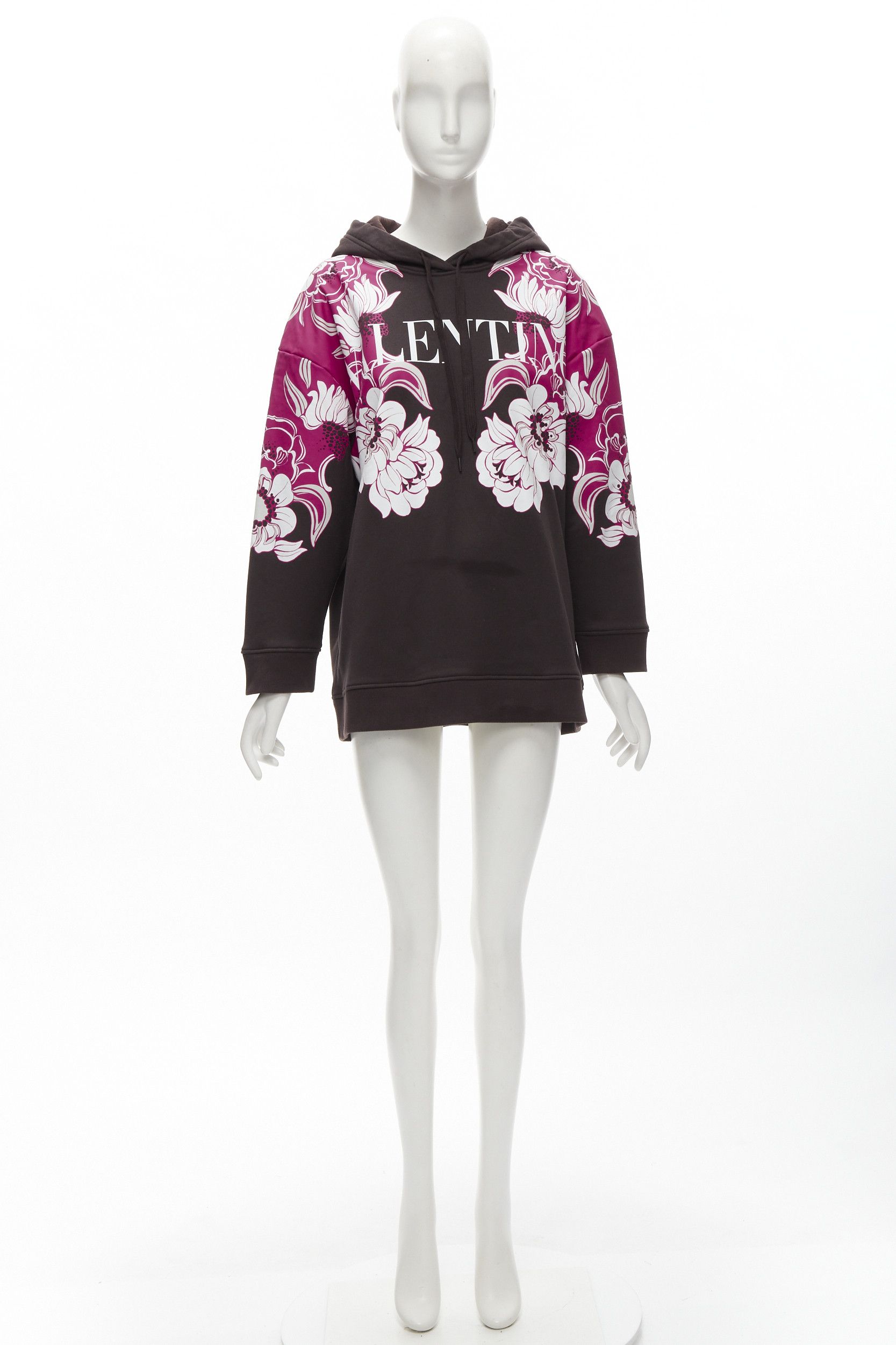 Valentino VALENTINO 2022 brown pink floral logo print cotton oversized hoodie S Size M / US 6-8 / IT 42-44 - 11 Thumbnail