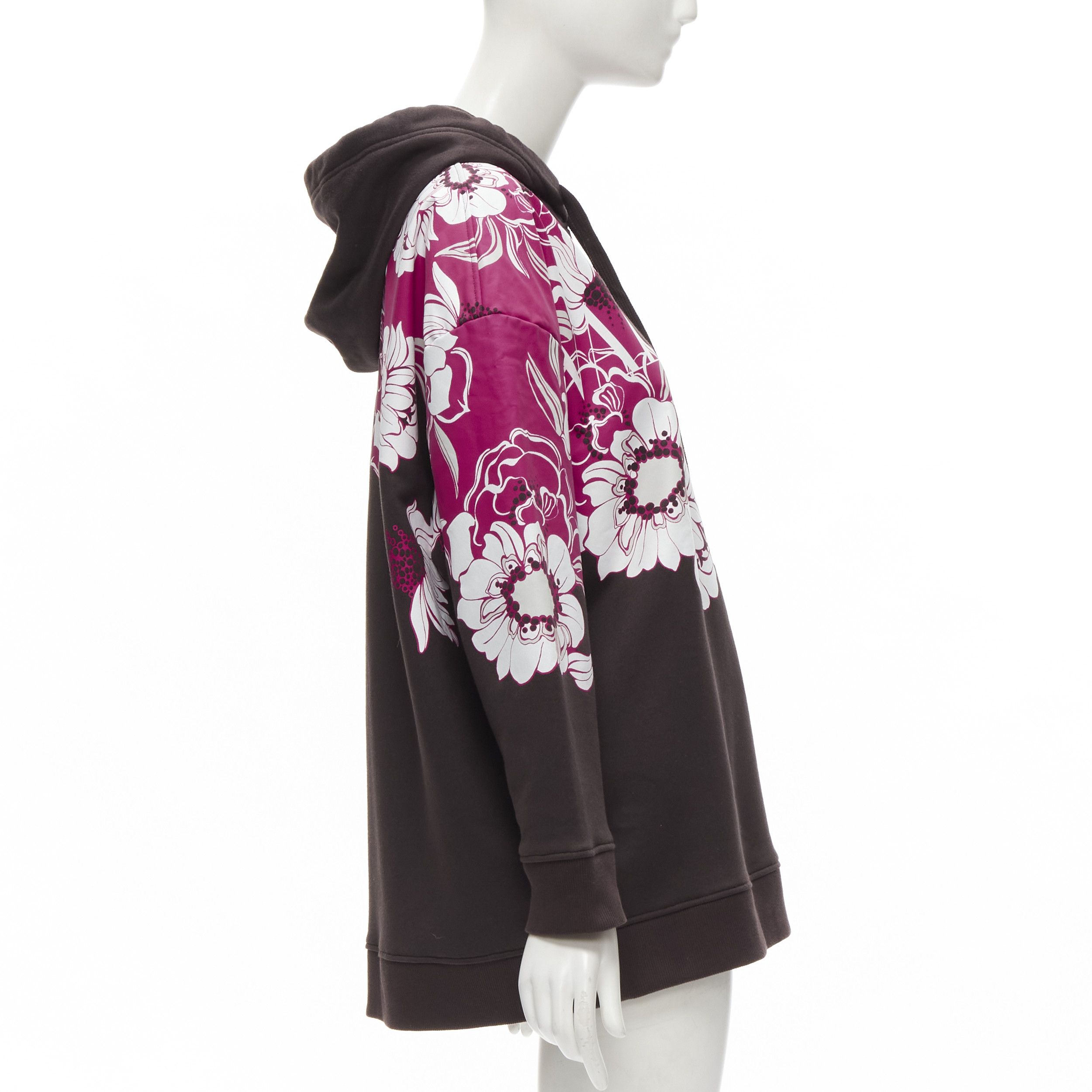 Valentino VALENTINO 2022 brown pink floral logo print cotton oversized hoodie S Size M / US 6-8 / IT 42-44 - 4 Thumbnail