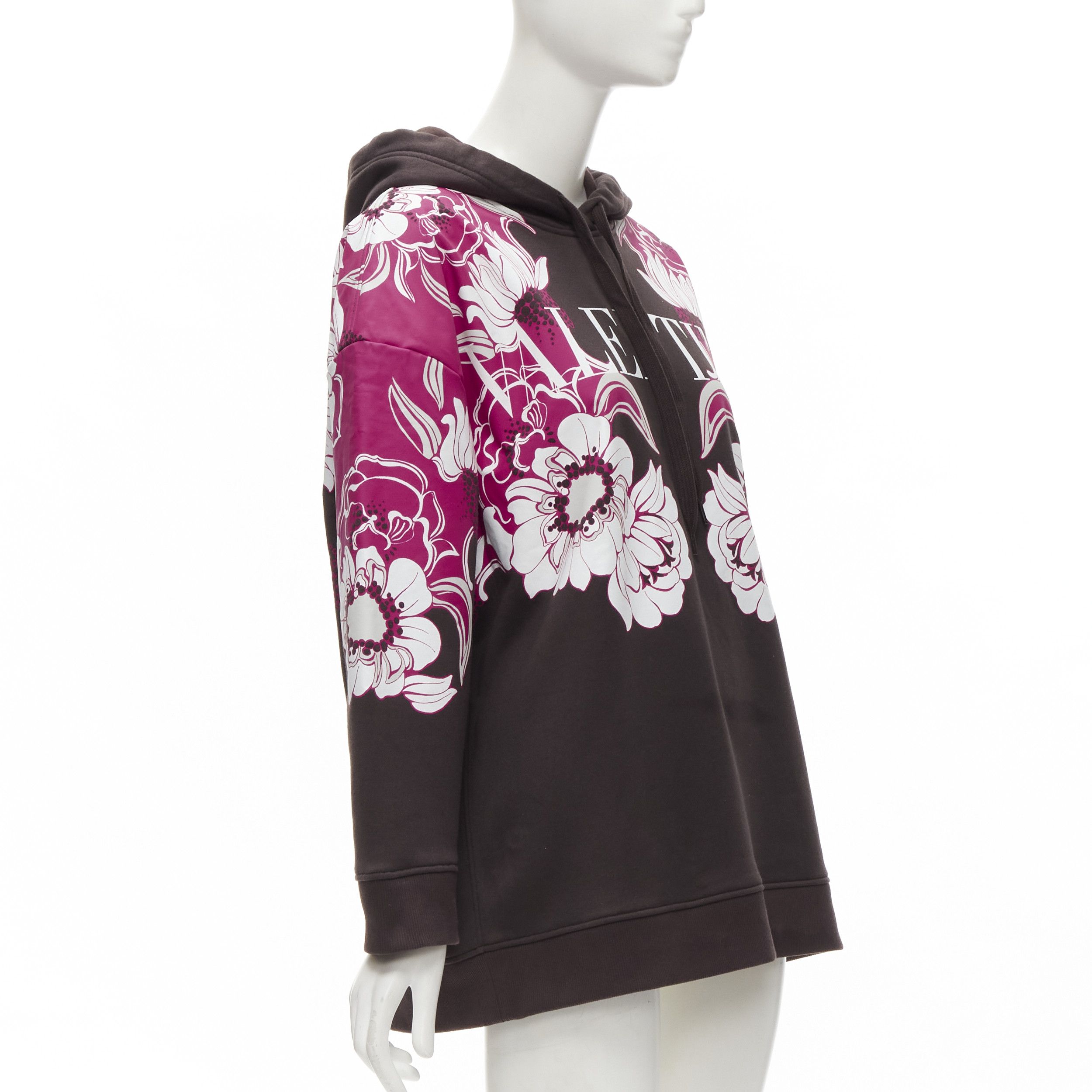 Valentino VALENTINO 2022 brown pink floral logo print cotton oversized hoodie S Size M / US 6-8 / IT 42-44 - 3 Thumbnail