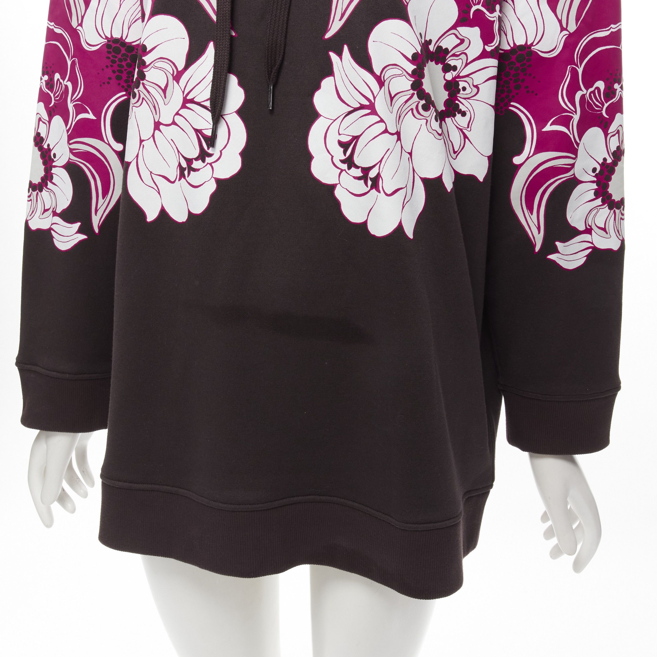 Valentino VALENTINO 2022 brown pink floral logo print cotton oversized hoodie S Size M / US 6-8 / IT 42-44 - 9 Thumbnail