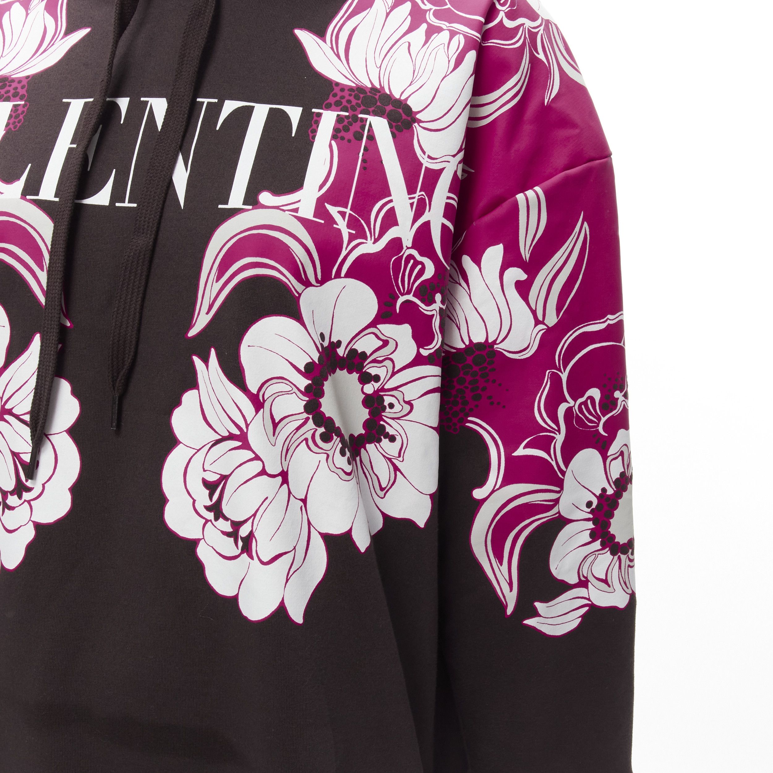 Valentino VALENTINO 2022 brown pink floral logo print cotton oversized hoodie S Size M / US 6-8 / IT 42-44 - 8 Thumbnail