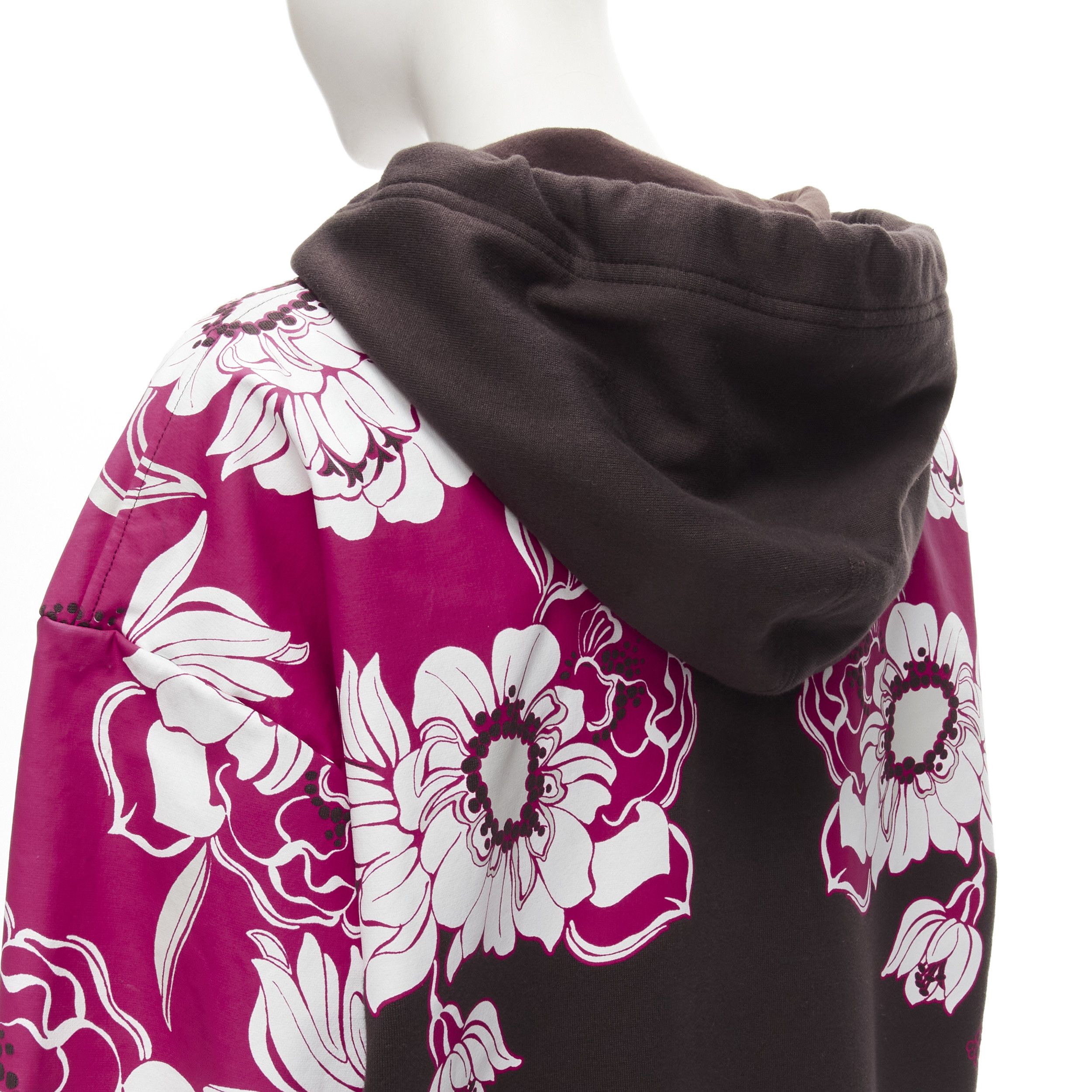 Valentino VALENTINO 2022 brown pink floral logo print cotton oversized hoodie S Size M / US 6-8 / IT 42-44 - 2 Thumbnail