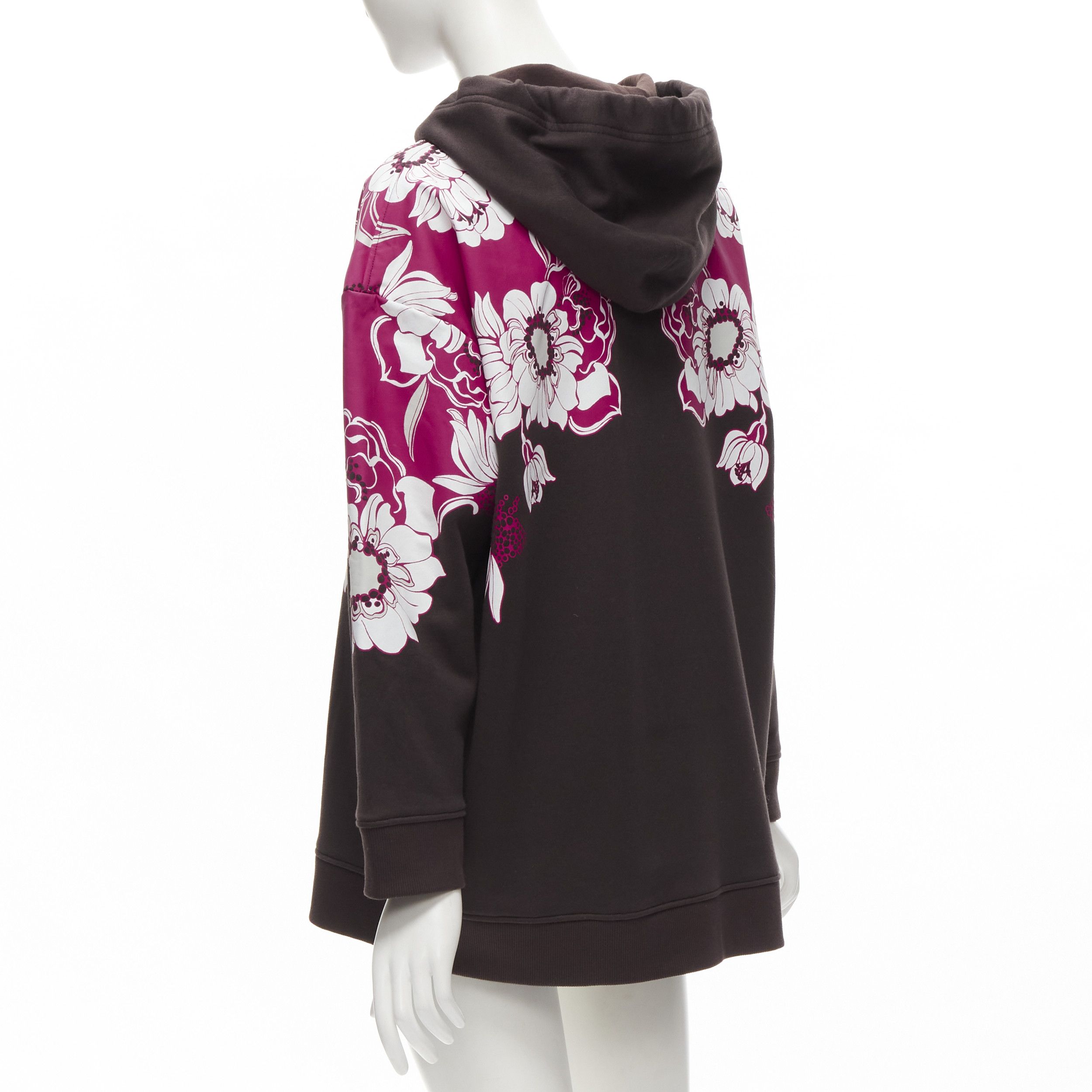 Valentino VALENTINO 2022 brown pink floral logo print cotton oversized hoodie S Size M / US 6-8 / IT 42-44 - 6 Thumbnail
