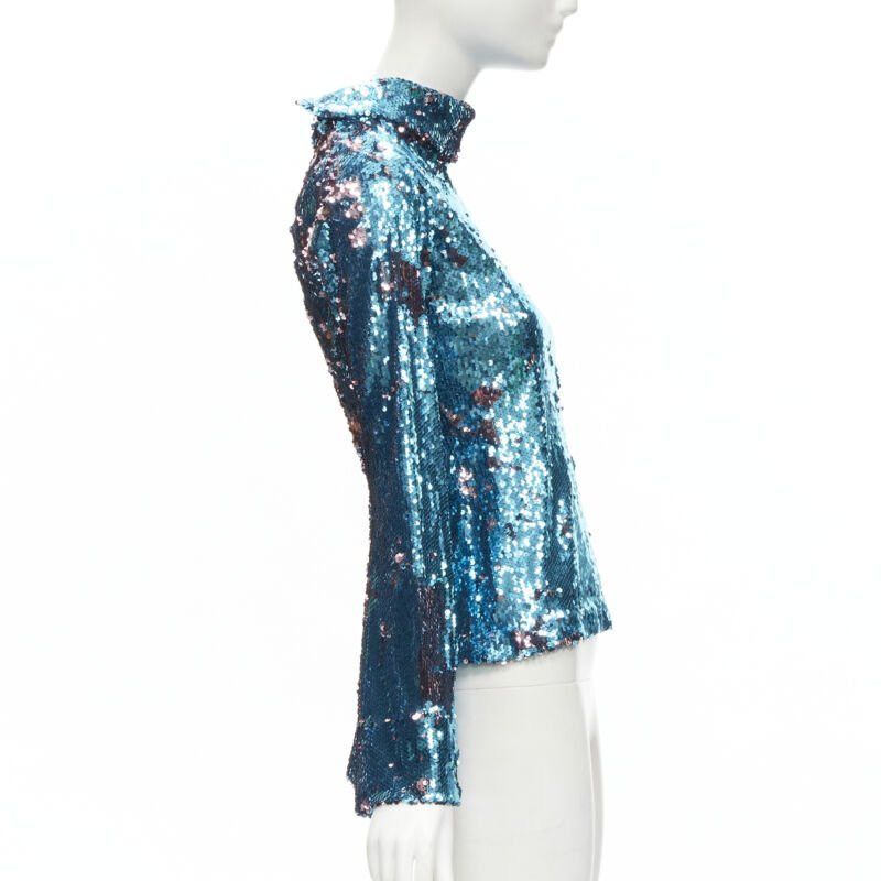 Halpern HALPERN blue purple double faced sequins turtleneck flared sleeve top FR34 XS Size XS / US 0-2 / IT 36-38 - 4 Thumbnail