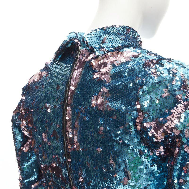Halpern HALPERN blue purple double faced sequins turtleneck flared sleeve top FR34 XS Size XS / US 0-2 / IT 36-38 - 2 Thumbnail