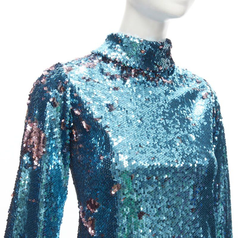 Halpern HALPERN blue purple double faced sequins turtleneck flared sleeve top FR34 XS Size XS / US 0-2 / IT 36-38 - 7 Thumbnail