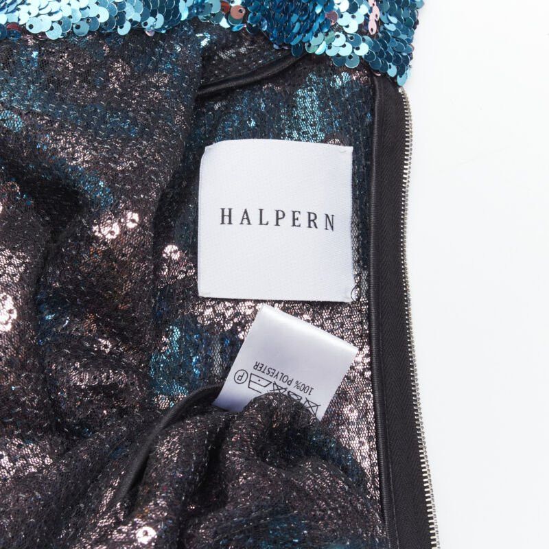 Halpern HALPERN blue purple double faced sequins turtleneck flared sleeve top FR34 XS Size XS / US 0-2 / IT 36-38 - 9 Thumbnail