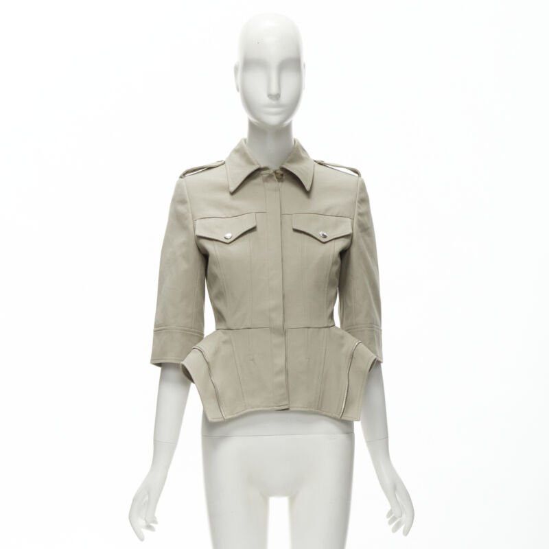 Alexander McQueen ALEXANDER MCQUEEN grey cotton fitted zipper trim peplum utility jacket IT38 XS Size XS / US 0-2 / IT 36-38 - 10 Thumbnail